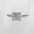 10ct White Gold Claw Set and Channel Set Princess Cut / Square Diamond Cluster Ring - Engagement Ring / Dress Ring