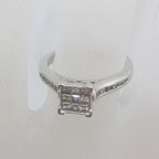 10ct White Gold Claw Set and Channel Set Princess Cut / Square Diamond Cluster Ring - Engagement Ring / Dress Ring