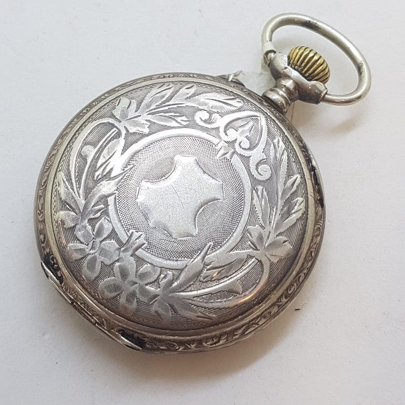 Sterling Silver Beautiful Ornate Fob Watch / Pocket Watch with Floral Motif - Antique / Vintage