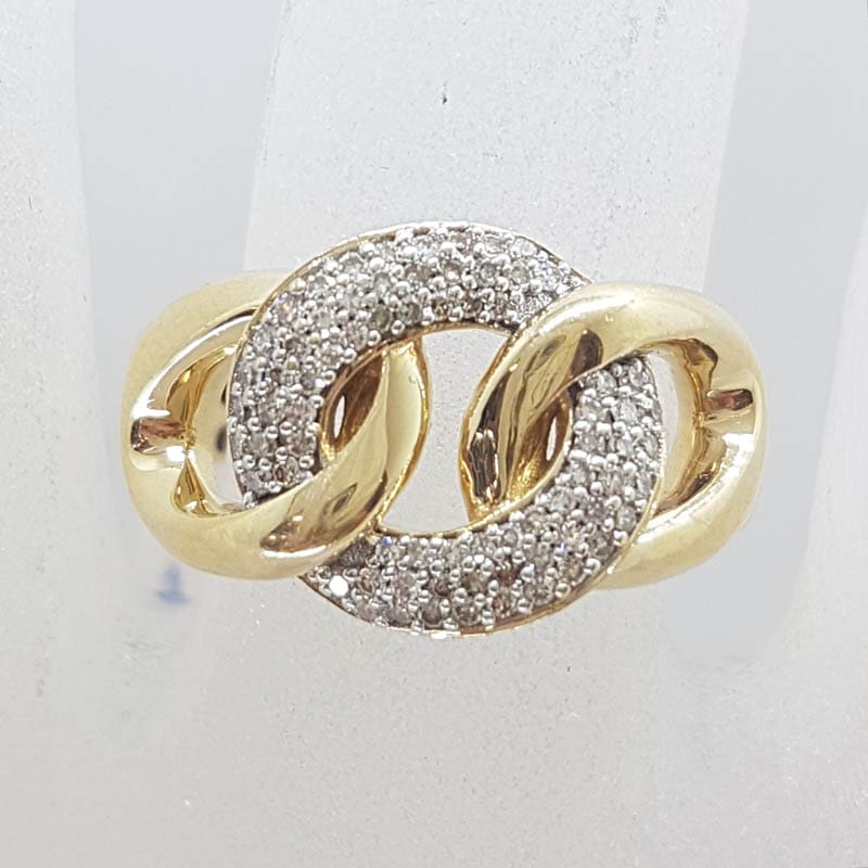 10ct Yellow Gold Diamond Interwoven Rings / Circles / Knots Ring