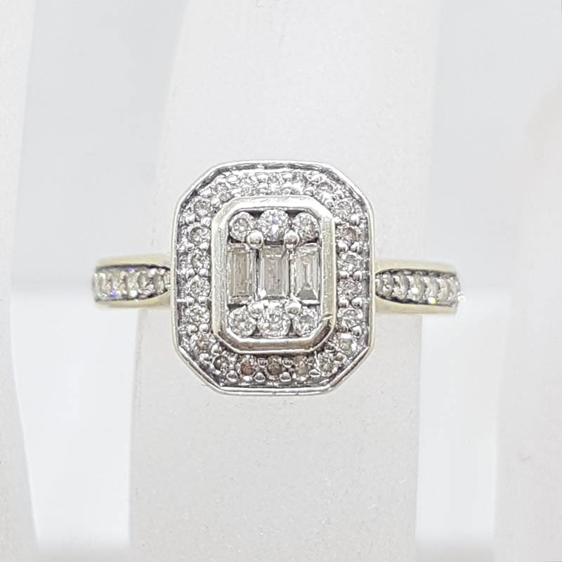 9ct Yellow Gold Diamond Rectangular Cluster Engagement Ring