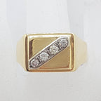 9ct Yellow Gold Large Rectangular Signet Ring set with Four Diamond Ring - Gents Ring / Ladies Ring - Antique / Vintage