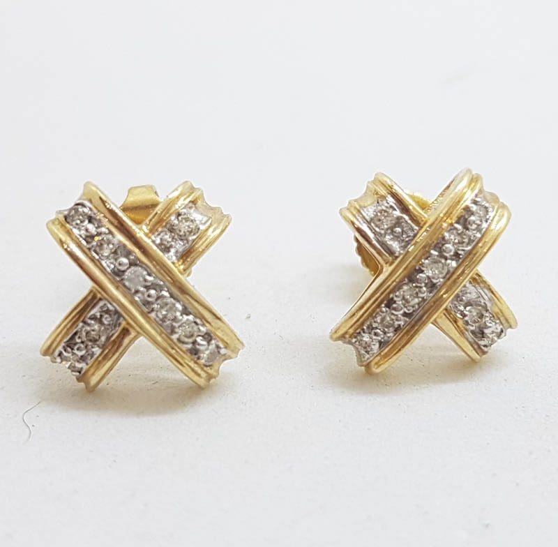 10ct Yellow Gold Diamond Kisses " X " Studs / Earrings