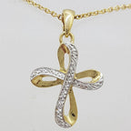 9ct Yellow Gold Diamond Crucifix / Cross Pendant on 9ct Chain - Twist