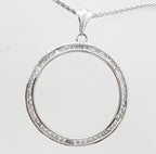 9ct White Gold Channel Set Circle / Round Diamond Pendant on 9ct Chain