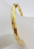 9ct Yellow Gold Silver Filled Twisted Design Hinged Bangle