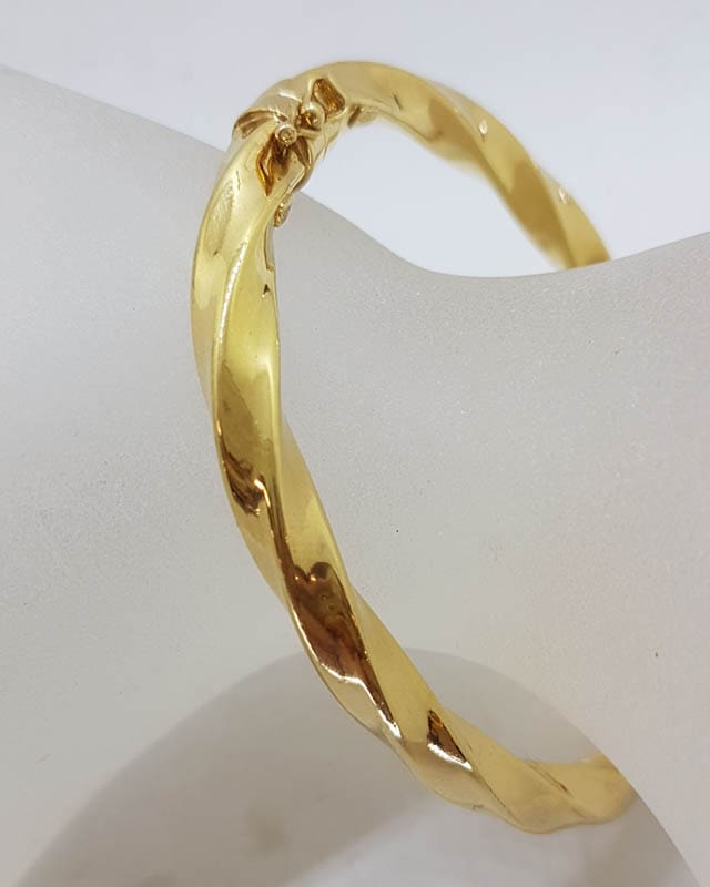 9ct Yellow Gold Silver Filled Twisted Design Hinged Bangle