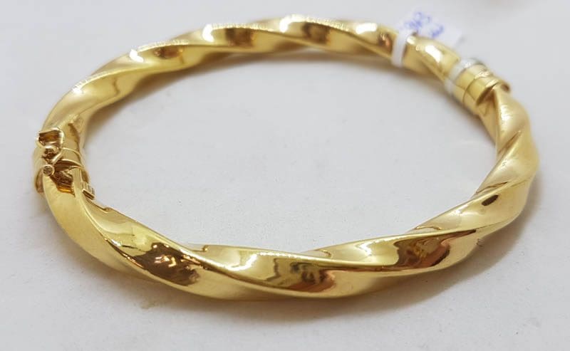 9ct Yellow Gold Silver Filled Twisted Design Hinged Bangle