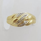 9ct Yellow Gold Wide Diamond Flat Weave Pattern Ring