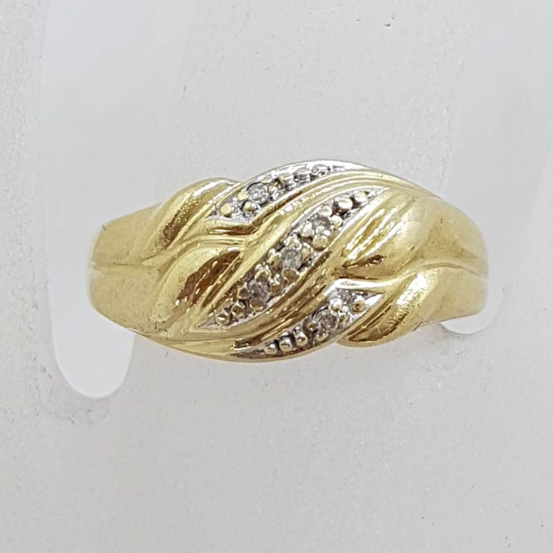 9ct Yellow Gold Wide Diamond Flat Weave Pattern Ring