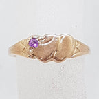 9ct Rose Gold with Amethyst Two Hearts Signet Ring