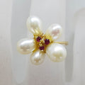 14ct Yellow Gold Pearl and Ruby Flower Cluster Ring - Vintage / Antique
