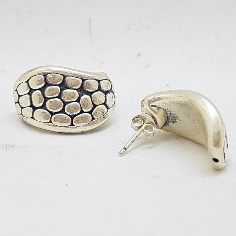 Sterling Silver Pebble Design Large Stud Earrings