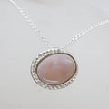Sterling Silver Oval Pink Mother of Pearl with Cubic Zirconia Pendant on Silver Chain+SOLD*