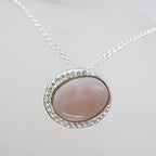 Sterling Silver Oval Pink Mother of Pearl with Cubic Zirconia Pendant on Silver Chain+SOLD*