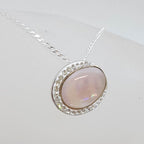 Sterling Silver Oval Pink Mother of Pearl with Cubic Zirconia Pendant on Silver Chain+SOLD*