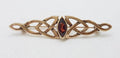 Sterling Silver with Plating Marquis Garnet Celtic Design Bar Brooch - Vintage