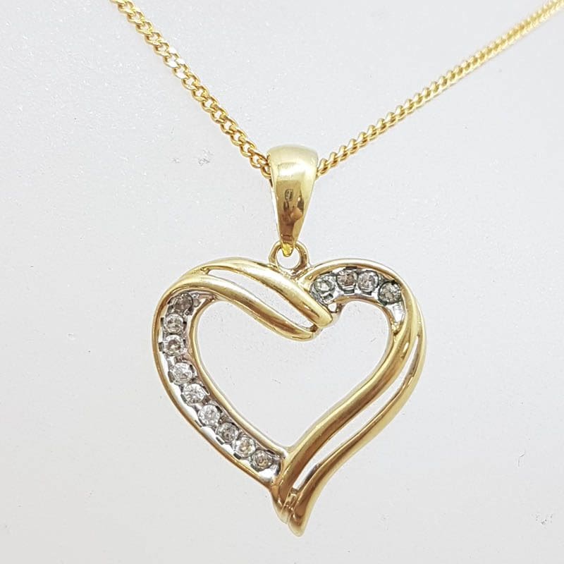 9ct Yellow Gold Diamond Heart Pendant on Gold Chain
