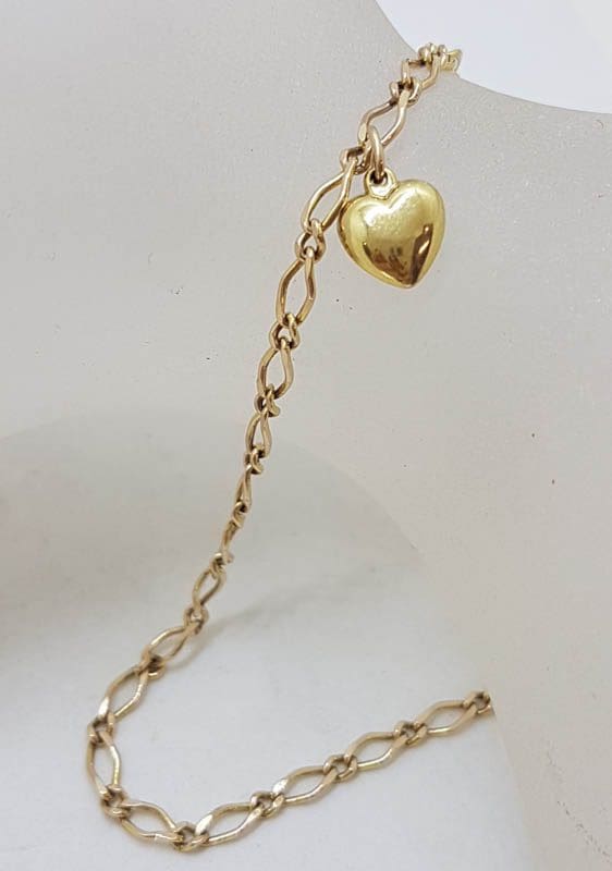 9ct Yellow Gold Anklet with Heart Charm