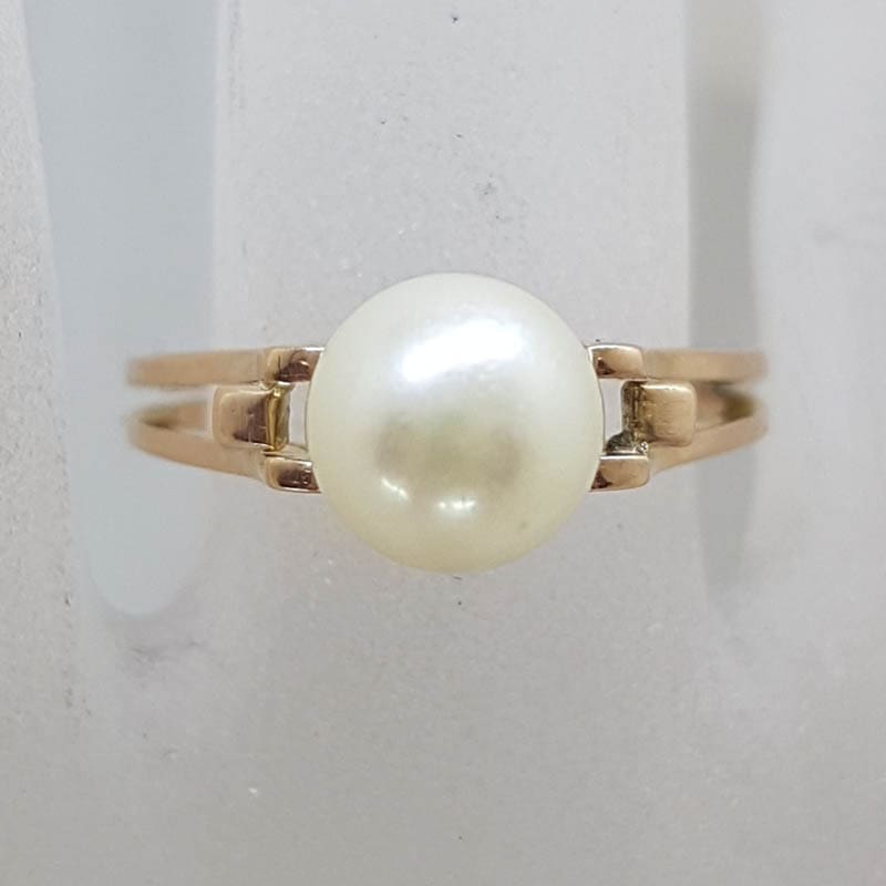 18ct Yellow Gold Natural Pearl Open Band Style Ring - Antique / Vintage