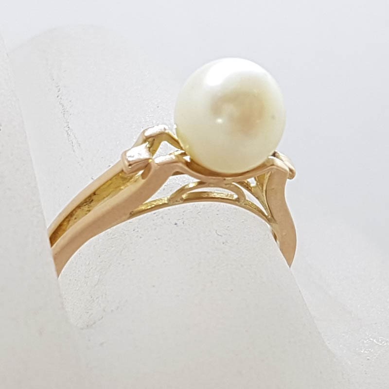 18ct Yellow Gold Natural Pearl Open Band Style Ring - Antique / Vintage