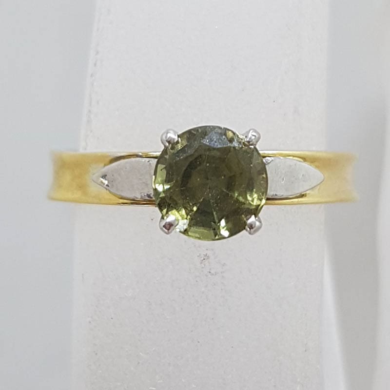 18ct Yellow Gold and Paladium Claw Set African Sapphire Tall Setting Ring - Antique / Vintage