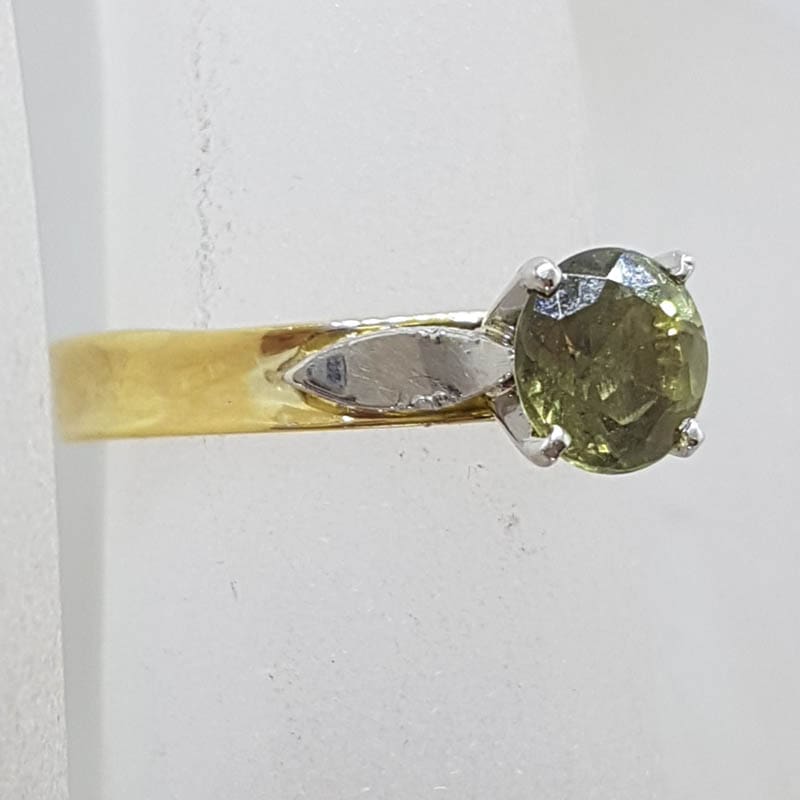 18ct Yellow Gold and Paladium Claw Set African Sapphire Tall Setting Ring - Antique / Vintage