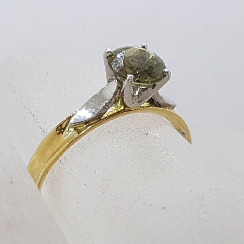 18ct Yellow Gold and Paladium Claw Set African Sapphire Tall Setting Ring - Antique / Vintage