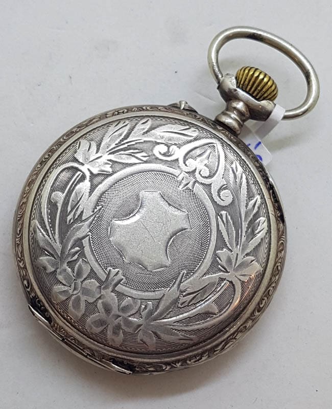 Sterling Silver Beautiful Ornate Fob Watch / Pocket Watch with Floral Motif - Antique / Vintage
