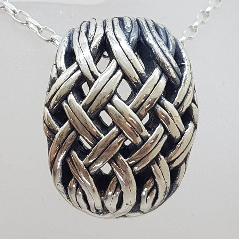 Sterling Silver Large Weaved / Plaited Design Pendant on Silver Chain
