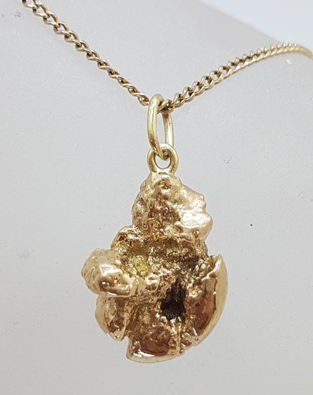 9ct Yellow Gold Poured Nugget Pendant on Gold Chain