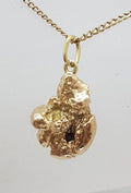 9ct Yellow Gold Poured Nugget Pendant on Gold Chain