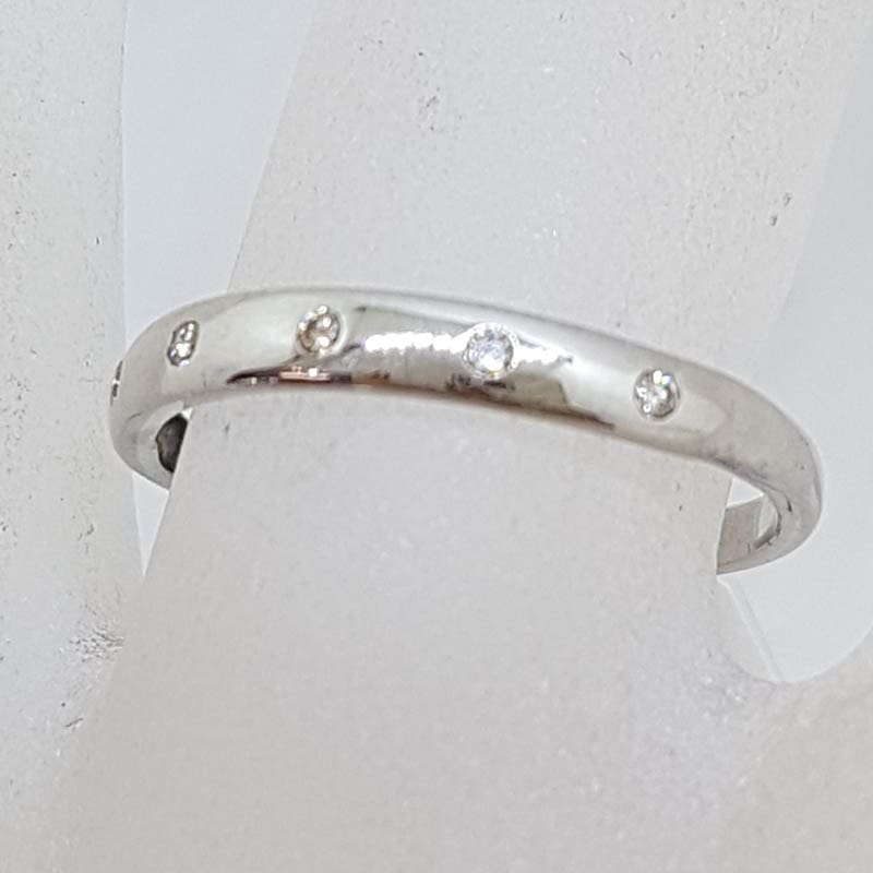 9ct White Gold Diamond Encrusted Rounded Wedding Band / Ring