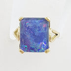 9ct Yellow Gold Large Rectangular Opal Triplet Ring - Antique / Vintage