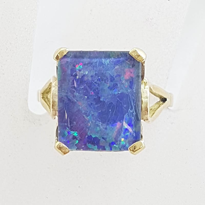9ct Yellow Gold Large Rectangular Opal Triplet Ring - Antique / Vintage