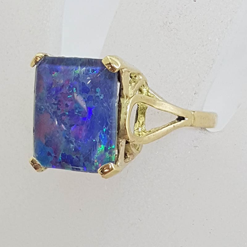 9ct Yellow Gold Large Rectangular Opal Triplet Ring - Antique / Vintage