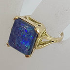 9ct Yellow Gold Large Rectangular Opal Triplet Ring - Antique / Vintage