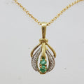 9ct Yellow Gold Natural Emerald and Diamond Pendant on Gold Chain