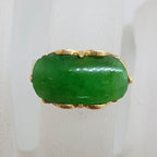 18ct Yellow Gold Beautiful Oblong Shaped Jade Ring with Ornate Sides – Antique / Vintage