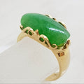 18ct Yellow Gold Beautiful Oblong Shaped Jade Ring with Ornate Sides – Antique / Vintage