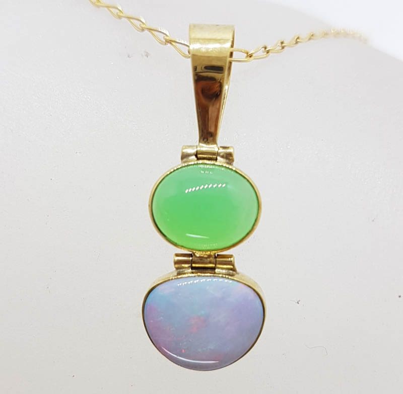 9ct Yellow Gold Opal and Australian Jade / Chrysoprase Pendant on 9ct Gold Chain