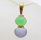 9ct Yellow Gold Opal and Australian Jade / Chrysoprase Pendant on 9ct Gold Chain