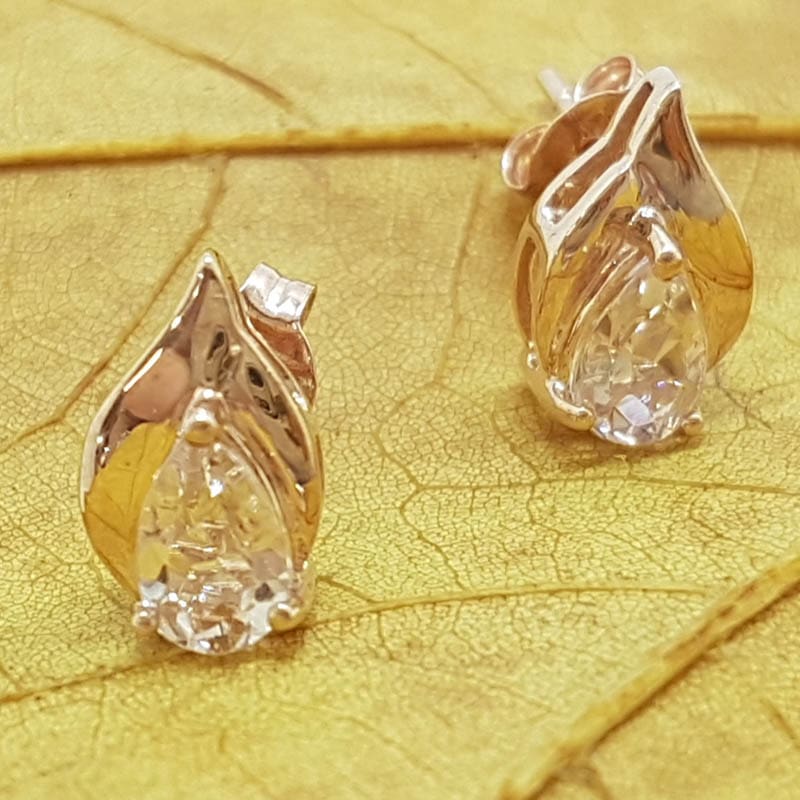 9ct Rose Gold Natural Morganite - Teardrop / Pear Shape - Studs / Earrings