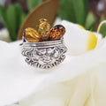 Sterling Silver Natural Baltic Amber Lion Head Ring