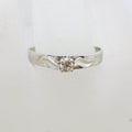 9ct White Gold Claw Set Solitaire Diamond with Leaves on Side Ring - Antique / Vintage - Engagement Ring