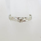 9ct White Gold Claw Set Solitaire Diamond with Leaves on Side Ring - Antique / Vintage - Engagement Ring