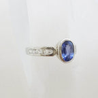 18ct White Gold Oval Bezel Set Natural Blue Ceylon Sapphire with Channel Set Diamond Ring