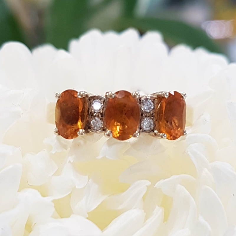9ct Yellow Gold Oval Citrine and Diamond Bridge Set Ring - Antique / Vintage