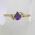 9ct Yellow Gold Teardrop / Pear Shape Amethyst and Diamond Ring