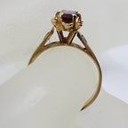 9ct Yellow Gold Oval Garnet with 2 Diamonds in a Flower Design Ring - Antique / Vintage